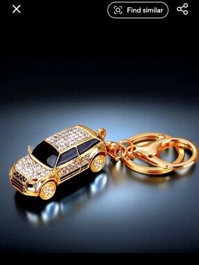 Gold Rhinestone Mini SUV Bag Charm-Keychain